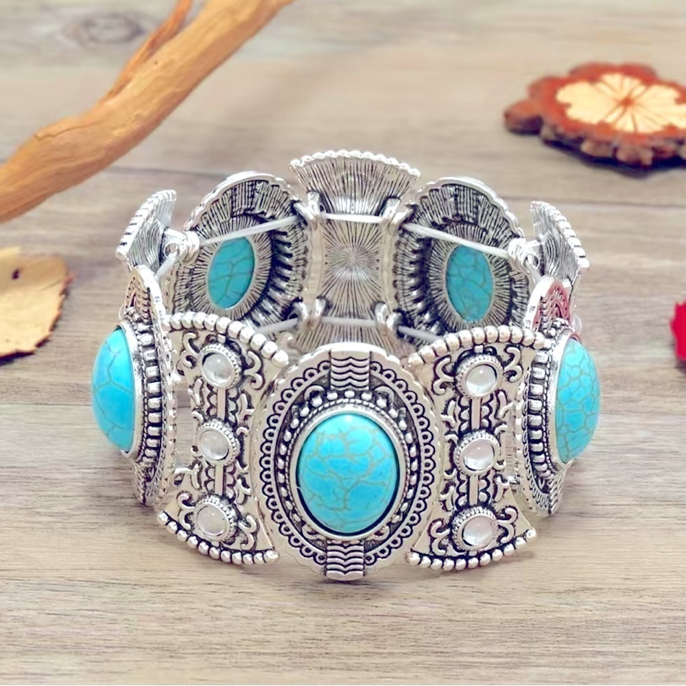 Beautiful Boho Turquoise Blue & Silver Bracelet